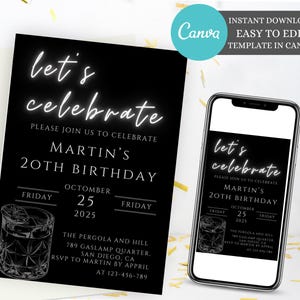 Editable Let&#39;s Celebrate Party Invitation Template, Surprise Birthday Party Invites, Anniversary Invites, Minimalist party invitation