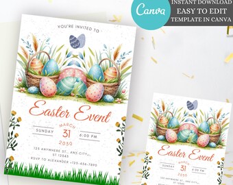 Editable Easter event invitation, Easter Celebration Party, Eggs Easter Party Invitation, Church Event invitation, Editable Easter Flyer