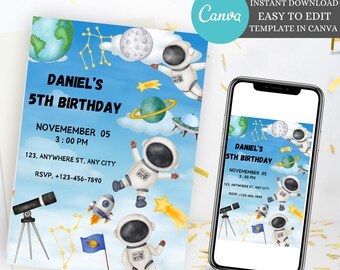 Outer Space Birthday Invitation Template, Galaxy Party Invitation Template, Astronaut Outer Space Instant Download KP046, Space Invitation