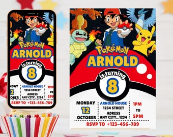 Pokemon Birthday Invitation Instant Download, Pikachu Editable and Printable Birthday Invitation, Pokemon invite party theme