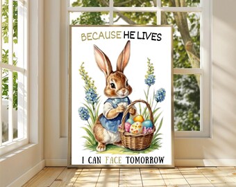 Because He Lives Printable Wall Art, Easter Printable Wall Art, Easter Card, Bible Verse Wall Art, Christian Art, Christian Home Decor print