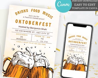 Editable Octoberfest Invitation Template, Beer Party Invitation, German Party Celebration, Customized Oktoberfest Instant Download template!