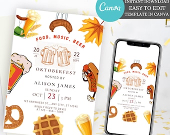 Editable Octoberfest Invitation Template, Printable Oktoberfest Invitation, Customizable Party Invite, Celebrate With Style instant download