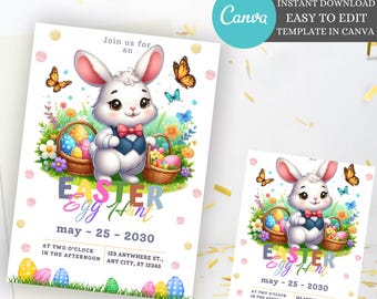 Editable Easter Egg Hunt Invitation, Easter bunny Invitation, Easter invitation Party with my peeps, Easter party invitation template