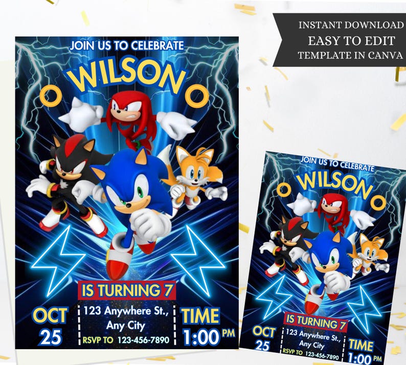 Editable Sonic Birthday Invitation Template, Sonic, Knuckle and Tails ...