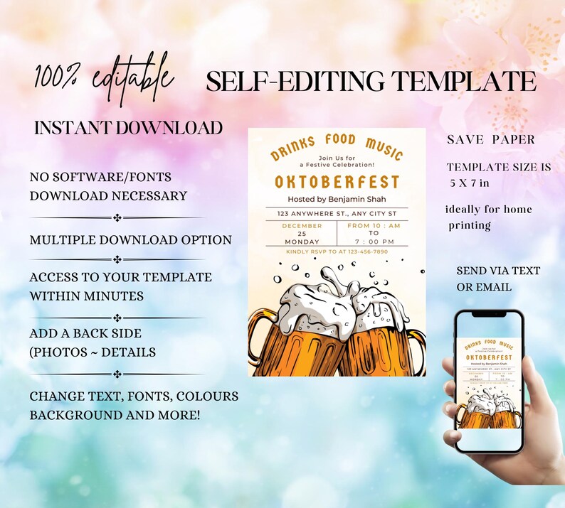 Editable Octoberfest Invitation Template, Beer Party Invitation, German ...
