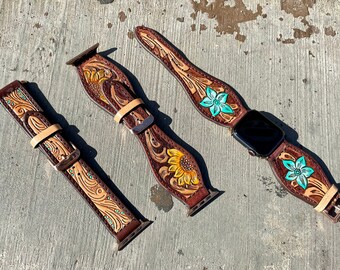 Tooled Leather Apple Watch Wristband