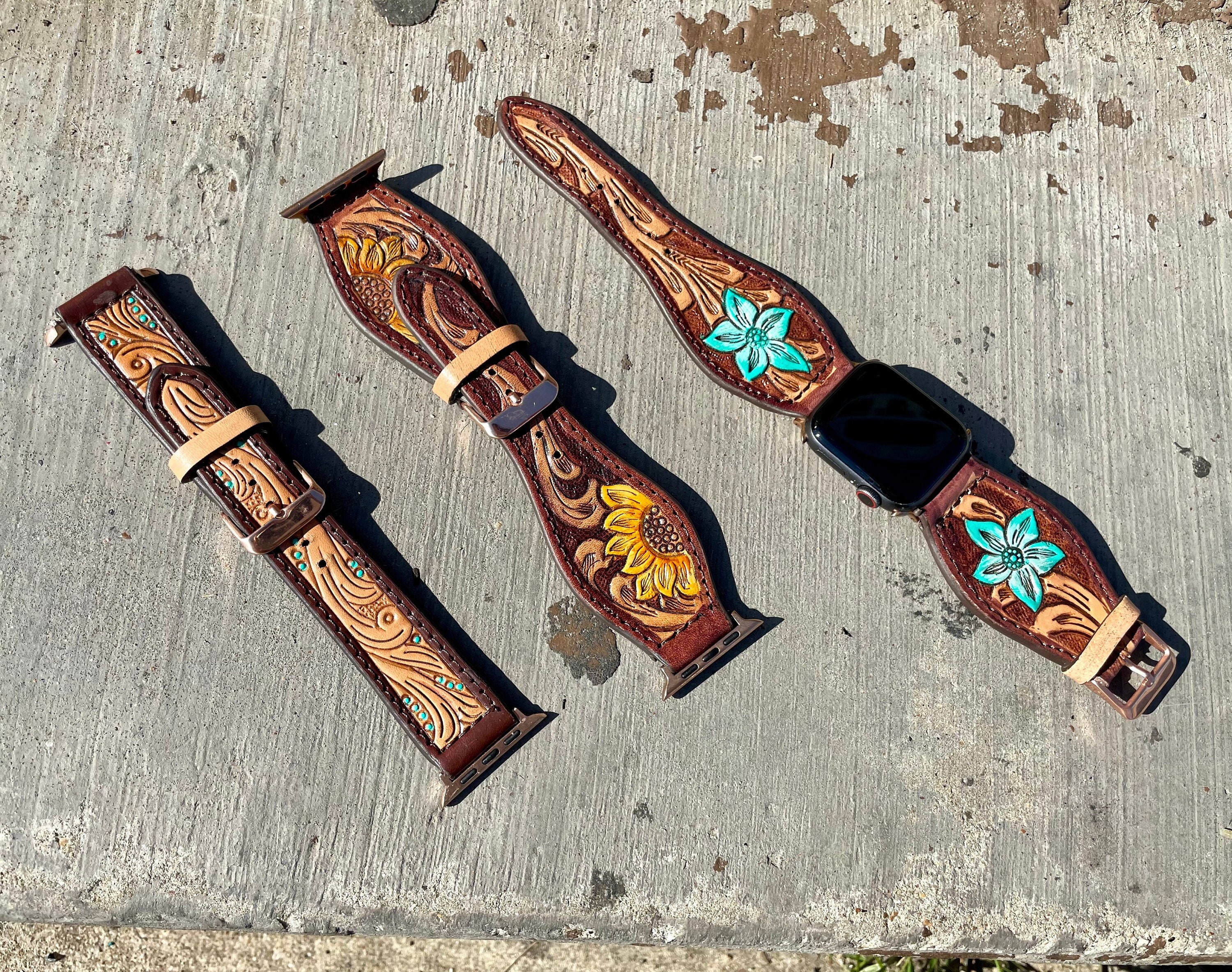 Hat Band Tooled Leather Western Floral Design. 