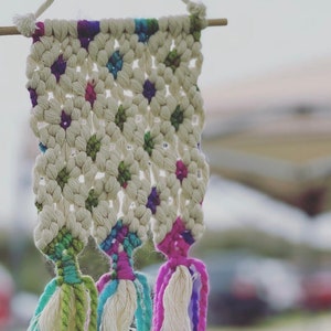 Rainbow Multicolor Small Macrame Hanging Wall Decoration Handmade Natural Cotton