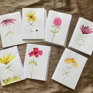 Artist-Painted Cards. Hand Painted Floral Set of Seven Cards. A7 Greeting Cards With Flowers. Floral-Painted Greeting Cards With Envelopes