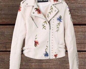 women's floral genuine leather coats & jackets