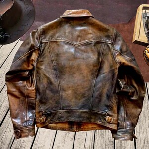 Luxury 1940s Brown Fitted Vintage Leather Biker Distressing Jacket ...