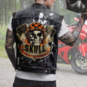 Skull Biker Denim Vest