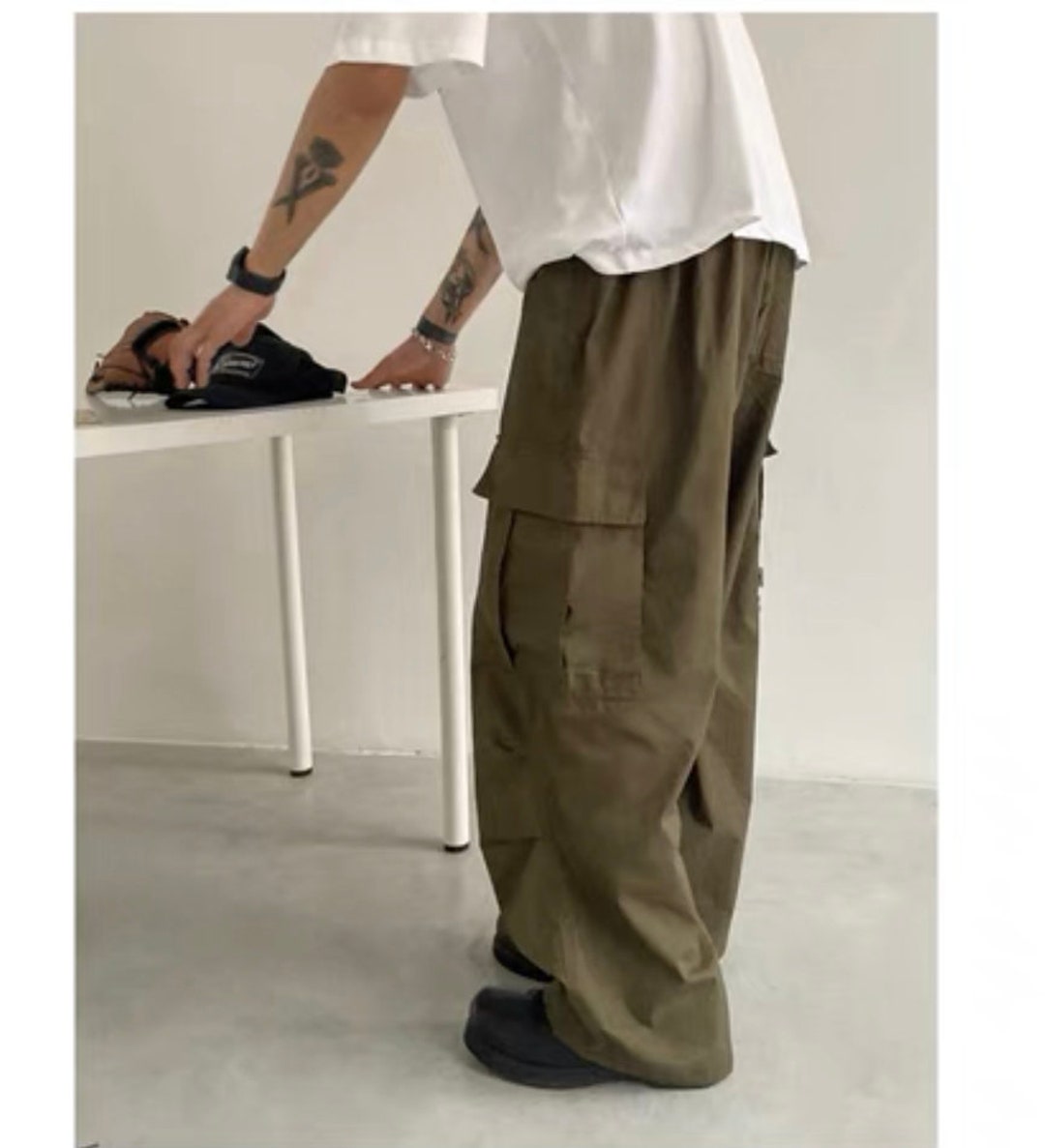 Mens Y2K Oversized Baggy Cargo Drawstring Cotton Pants Wide - Etsy