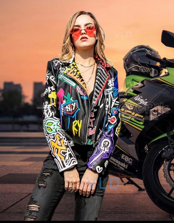 Women Retro Floral Print Embroidery Faux Soft Leather Jacket Coat Turndown  Collar Pu Black Punk Outerwear Women Winter Jacket