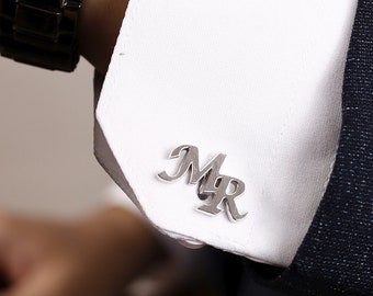 Silver Initial Cufflinks - Custom Couple Cufflinks - Personalized Initial Cufflinks - Mens Jewelry - Wedding Gift - Gift for Groom