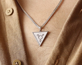 14k Solid Gold Trans Necklace - Transgender Jewelry - Trans Pride Necklace -  Trans Symbol Necklace - Triangle Trans Jewelry - LGBT Necklace