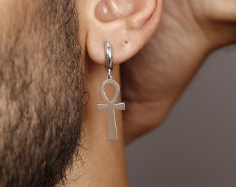 Dainty Ankh Earrings - Egyptian Earrings - Silver Ankh Earrings - Ankh Jewelry - Symbol of Life Earrings -  Adinkra Symbols - Gifts For Him