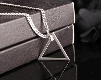 Silver Triangle Necklace -  Geometric Necklace for Him - Curb Chain Triangle Necklace - Men's Jewelry - Birthday Gift - Gifts for Him