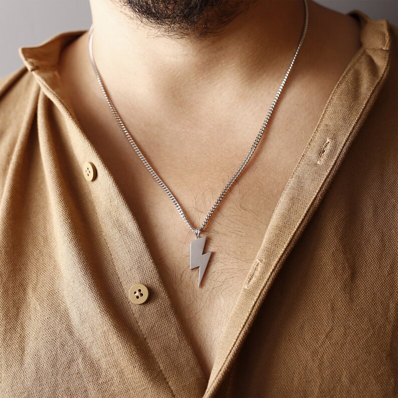 Silver Lightning Bolt Necklace Flash Pendant for Him Dainty Lightning