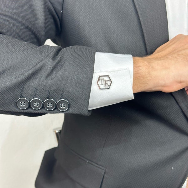 Personalized Initial Cufflinks - Custom Initial Cufflinks - Groom Wedding Cufflinks - Father's Day Gift - Groomsmen Gift - Silver Cufflinks