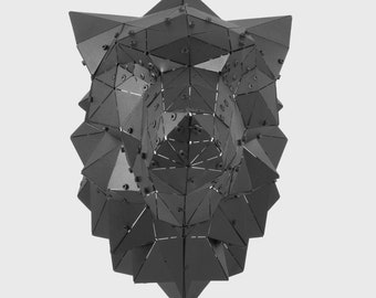 Escultura de pared de metal con cabeza de lobo geométrica moderna - Decoración de pared con animales en 3D, soporte de pared con cabeza de lobo, pieza decorativa única de metal para colgar en la pared