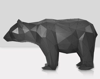 Modern Geometric Bear Metal Standing Bear Sculpture - 3D Animal Garden Art Decor, Bear Statue for Outdoor Indoor
