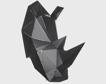 Nowoczesna geometryczna metalowa rzeźba ścienna z głową nosorożca - dekoracja ścienna z motywem zwierzęcia 3D, uchwyt ścienny z głową nosorożca, wyjątkowy metalowy element dekoracyjny