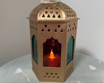 Moroccan Style Lantern with Coloured Glass and Tea Light handpainted windows
