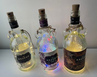 Hanging Kraken Rum Bottle with New Led Lights choose Spiced, Black Cherry or Coffee