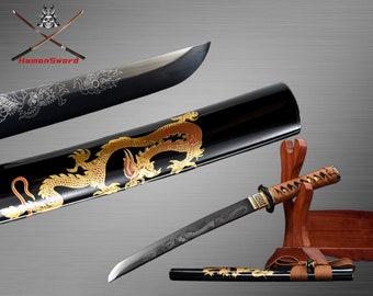 Black Dragon Tanto Handmade Japanese Short Tanto Sword High Carbon Steel Samurai Sword Gift