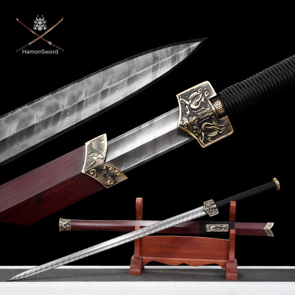 High-performance 1000 Layer Folded Steel Real Chinese Han Dynasty Sword With Top Quality Solid Wood Scabbard Handmade Sword Birthday Gift