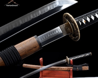 Bamboo Tiger Knife,T10 Carbon Steel,Heat Tempered,Handemade Samurai Katana Sword,Clay Tempere,Real Japanese Sword,Sharp,Full Tang