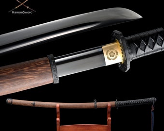 Command Knife Handmade Japanese Samurai Sword Black Blade Full Tang Katana