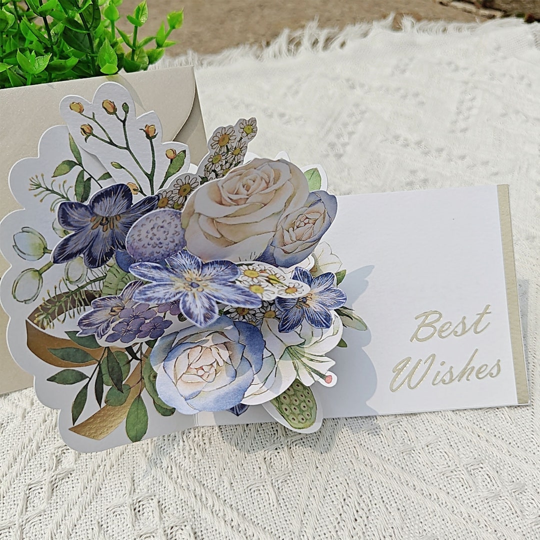 Blue Bouquet Pop up 3D Card Birthday Valentines Wedding - Etsy