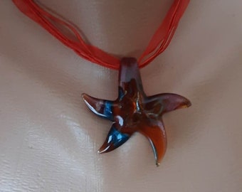 Italian starfish necklace. Red glass necklace. Starfish jewelry. Murano glass necklace. Murano pendant.  Starfish pendant. Glass starfish.