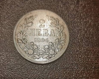 Silver Bulgarian coin 2 leva from 1894. Ferdinand I (1887-1918) Bulgarian silver coin. Bulgarian principality solid silver coin.