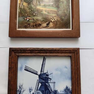 Vintage ROYAL MOSA Holland Porzellan Wandfliesen. Delft blue Keramik 7 &quot;Holz gestaltete Kunstfliese &quot;&quot;Countryside&quot;&quot; Fliese. Holländisches Souvenir.