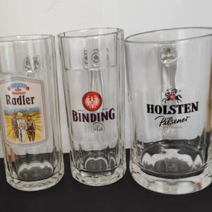 German beer mugs with a handle. Binding beer mug. Radler Henninger beer mug. Holsten Pilsener beer mug. Rare beer glassware. Beer lovers mug