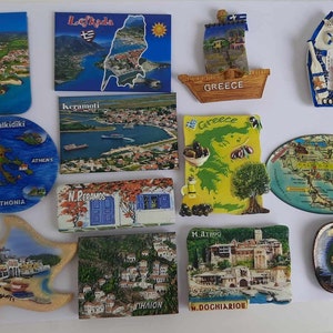 Griechische Magnete. N. Peramos, Thassos, Berg Athos, Lefkada, Corelli, Keramoti, Chalkidiki Magneten. Souvenirs aus Griechenland. Sammler Magnete.