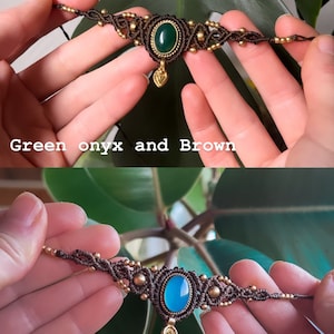 Choker macrame hippie, Collier pierre naturelle bohème, Pierre de lune labradorite lapis lazuli Choker laiton doré boho Collier personnalisé image 7