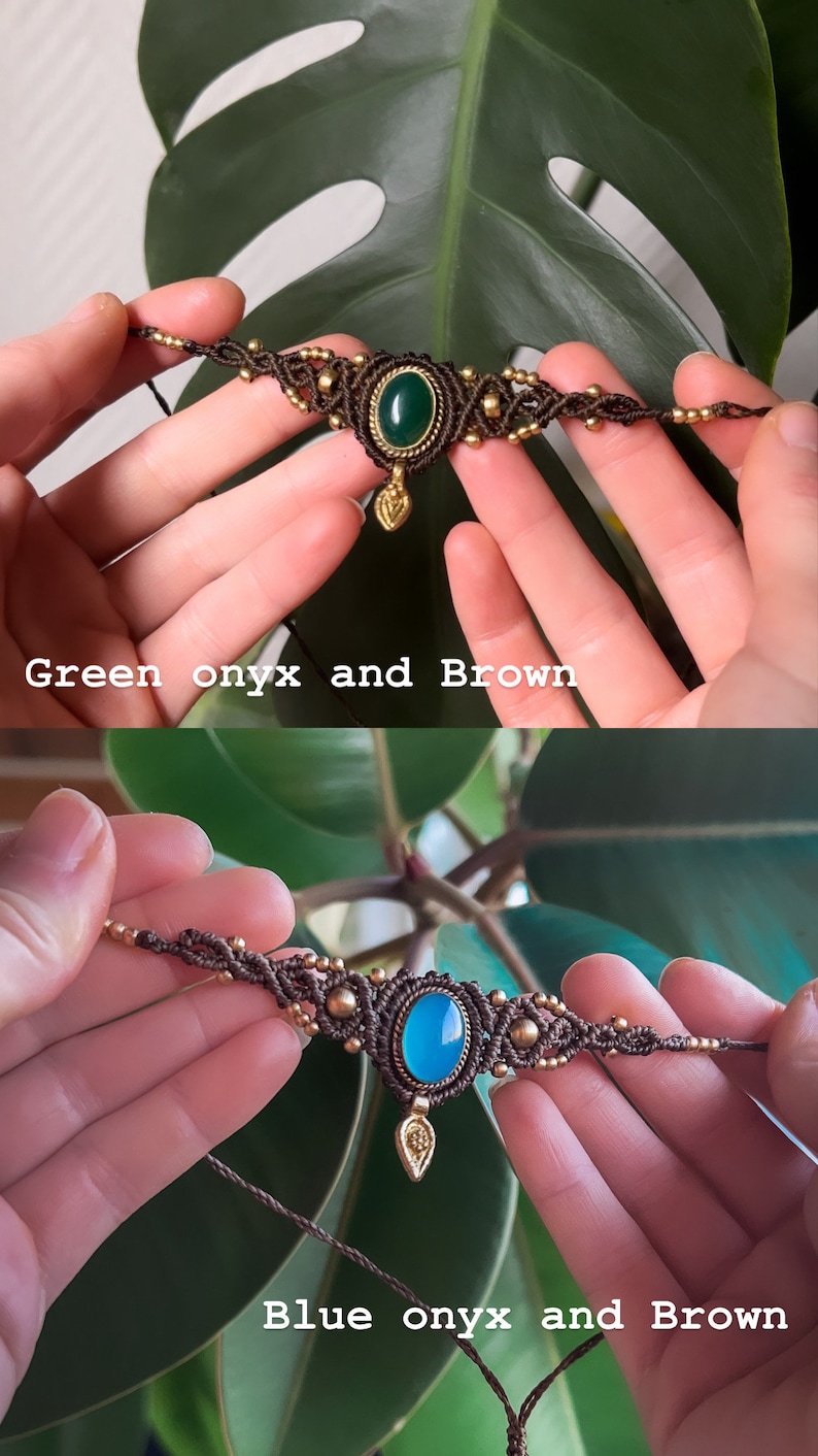 Choker macrame hippie, Collier pierre naturelle bohème, Pierre de lune labradorite lapis lazuli Choker laiton doré boho Collier personnalisé image 7