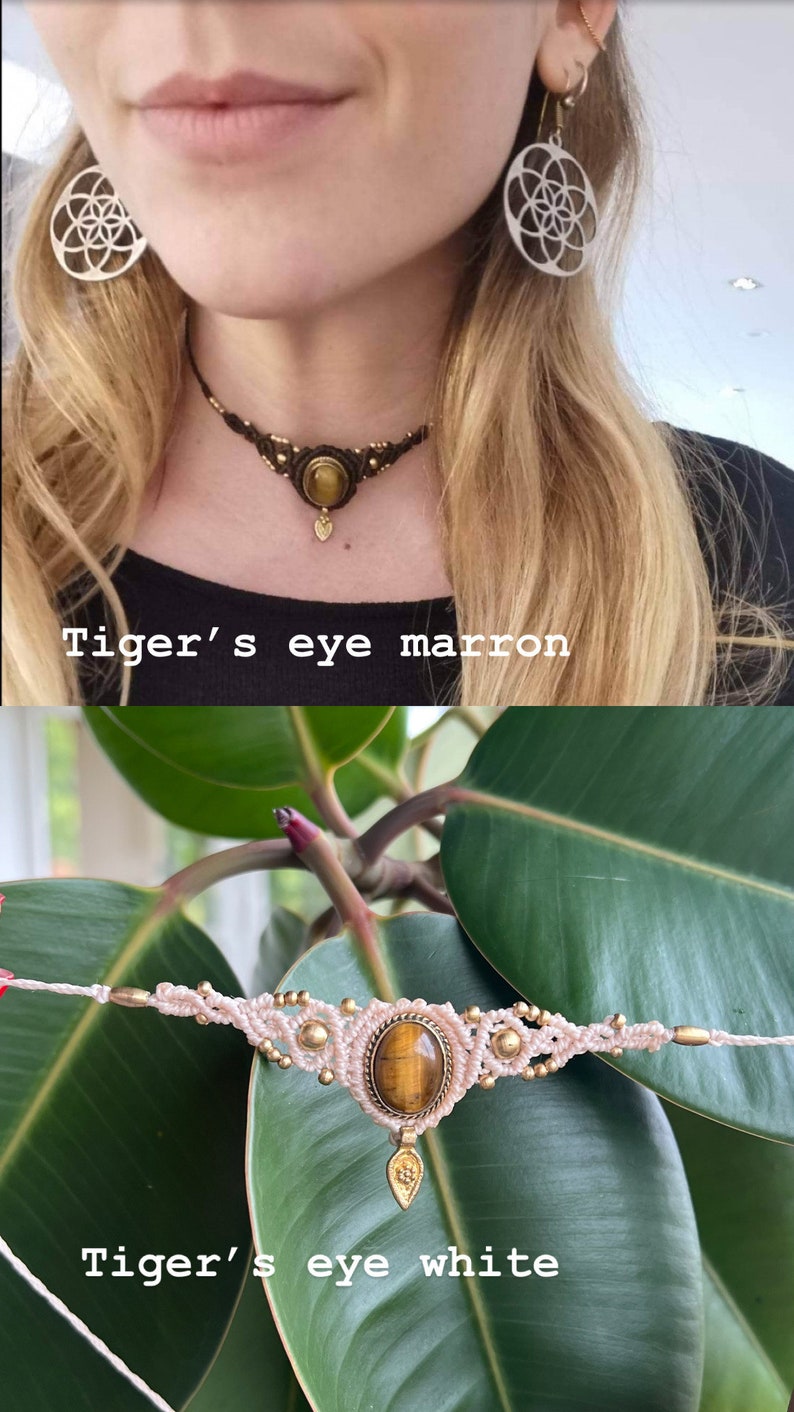 Crystal macrame choker, gold choker necklace, natural stone necklace, labradorite necklace, moonstone turquoise, hippie boho ethnic necklace image 5