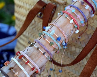 Macrame gemstone bracelet, beach bracelet turquoise, labradorite, moonstone, quartz, friendship woven bracelet, boho hippie summer bracelet