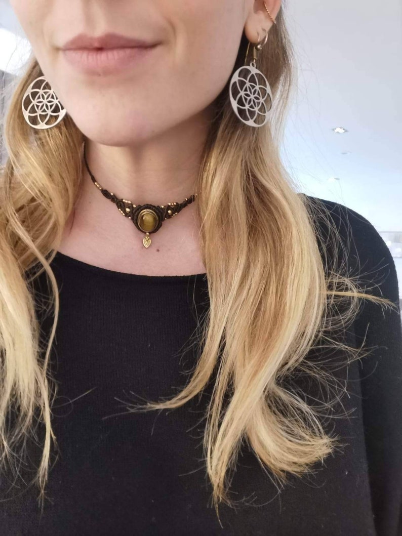 Girocollo macrame hippie, collana di pietra naturale Boho, lapislazzuli di pietra di luna Labradorite Choker collana boho in ottone dorato Collana personalizzata immagine 8