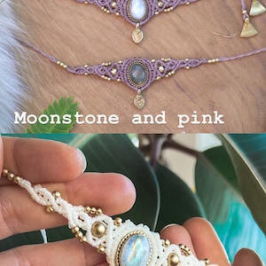 Crystal macrame choker, gold choker necklace, natural stone necklace, labradorite necklace, moonstone turquoise, hippie boho ethnic necklace image 2