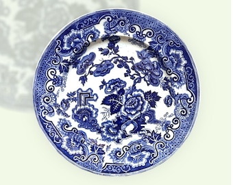 Plato vintage Richard "Japon" de cerámica azul y blanca - Objeto de estilo oriental, loza italiana de transferencia