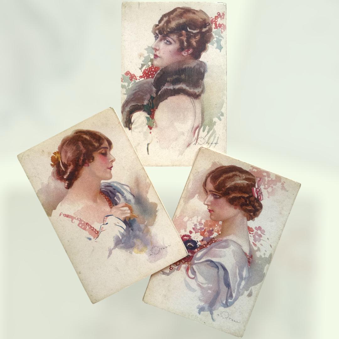 Set of 3 Aleardo Terzi Postcards From the 1910s and 1920s