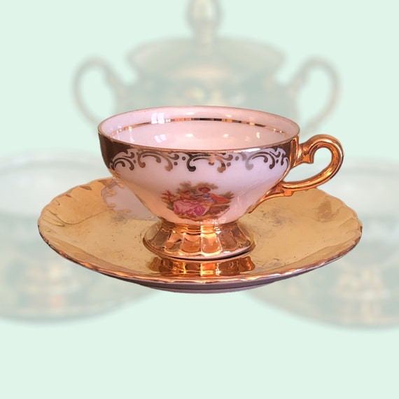 Service à Café 7 Tasses + Sucrier En Verre à Facettes - Vintage Transparent