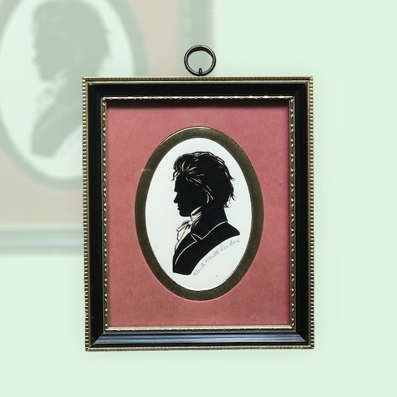 Ritratto silhouette “Beethoven” Enid Elliot Linder - Quadretto compositore da collezione - Decorazione da parete stile vittoriano